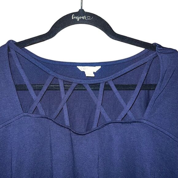 CATO Navy Blue Long Sleeve Web Detail Blouse Size XL - Picture 3 of 4